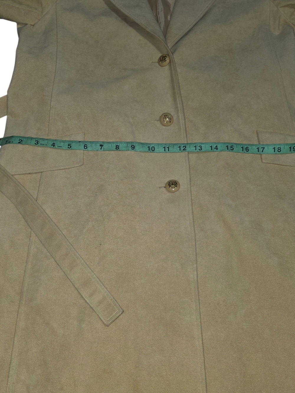Vtg Abe Schrader Beige Faux Suede Duster Coat Belted Long Trench Jacket Sz 14 - Picture 10 of 14
